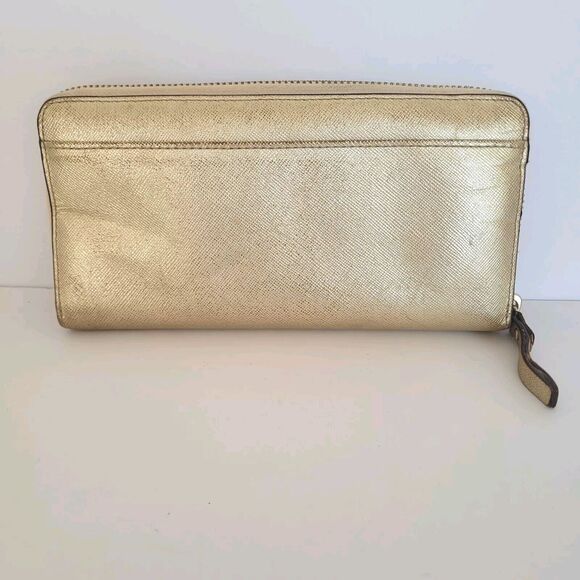 KATE SPADE Zip Around Wallet Gold Glam Metalic Continental Large Logo Fair - Picture 2 of 13